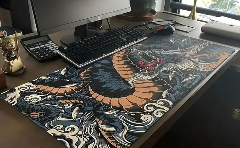 Mouse Pad Gamer Extra Grande 90x40 cm Blue Dragon com Borda Costurada