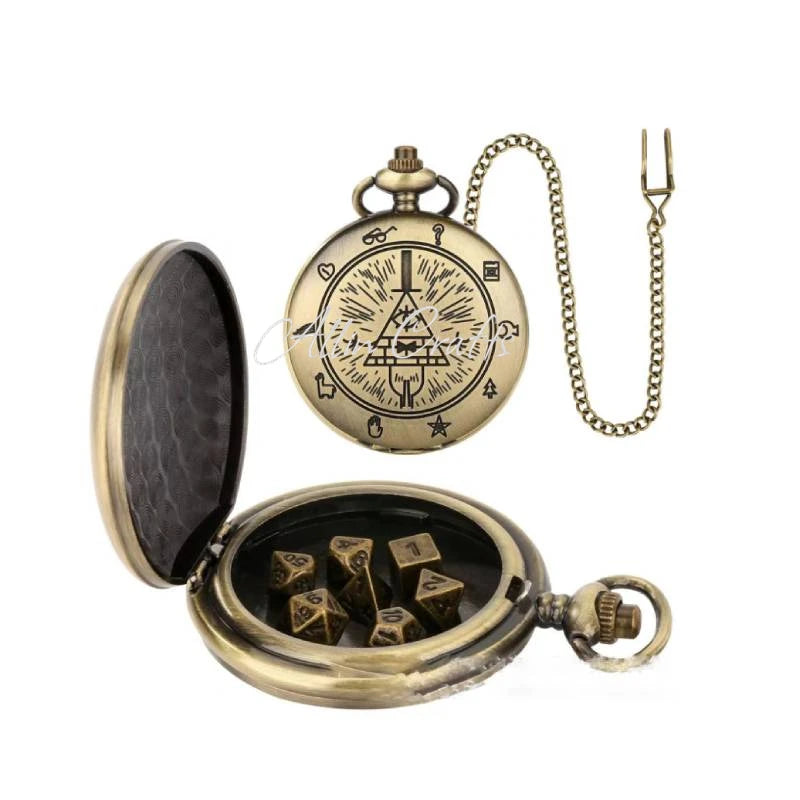 Relógio de Bolso com Mini Dados de Metal