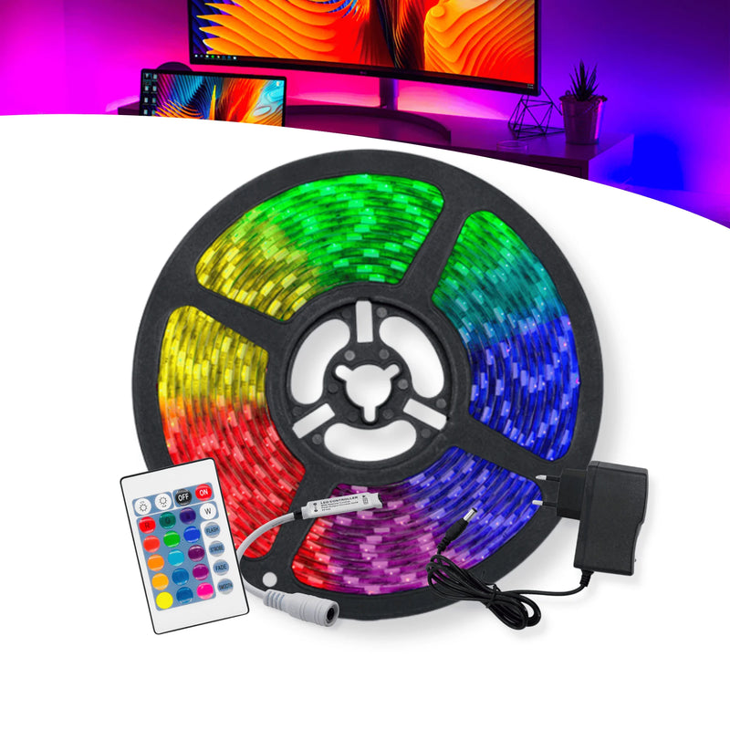 Fita LED RGB 5050 – 5 Metros com Controle e Fonte | À Prova d'Água – IP65 | Bivolt