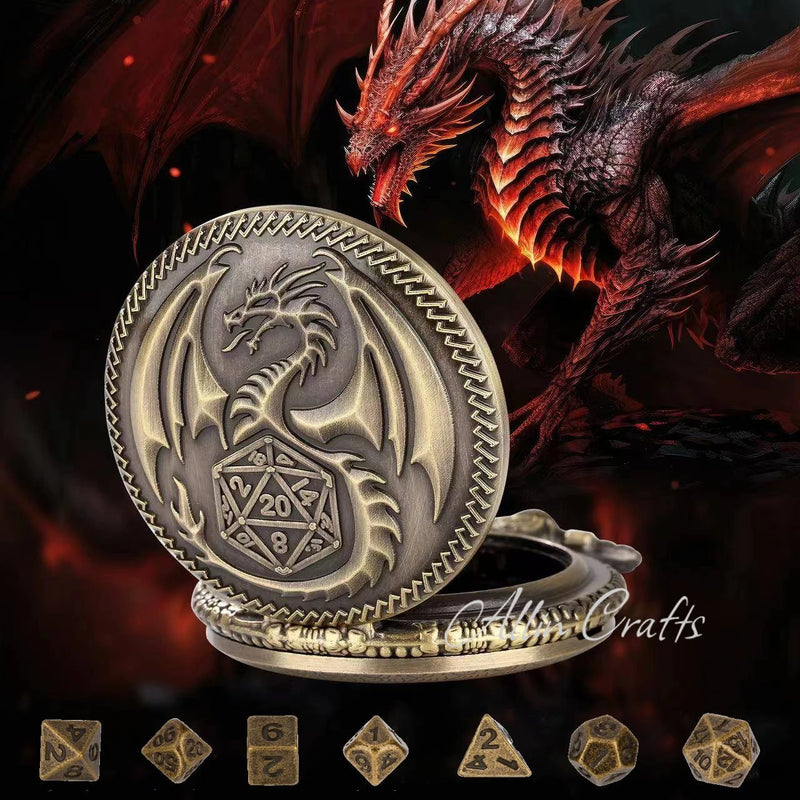 Relógio de Bolso com Mini Dados de Metal
