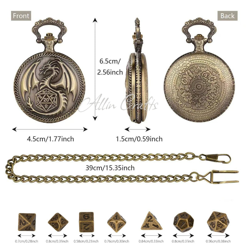 Relógio de Bolso com Mini Dados de Metal