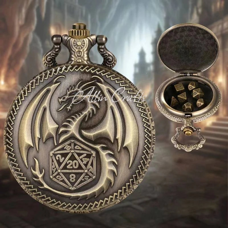 Relógio de Bolso com Mini Dados de Metal