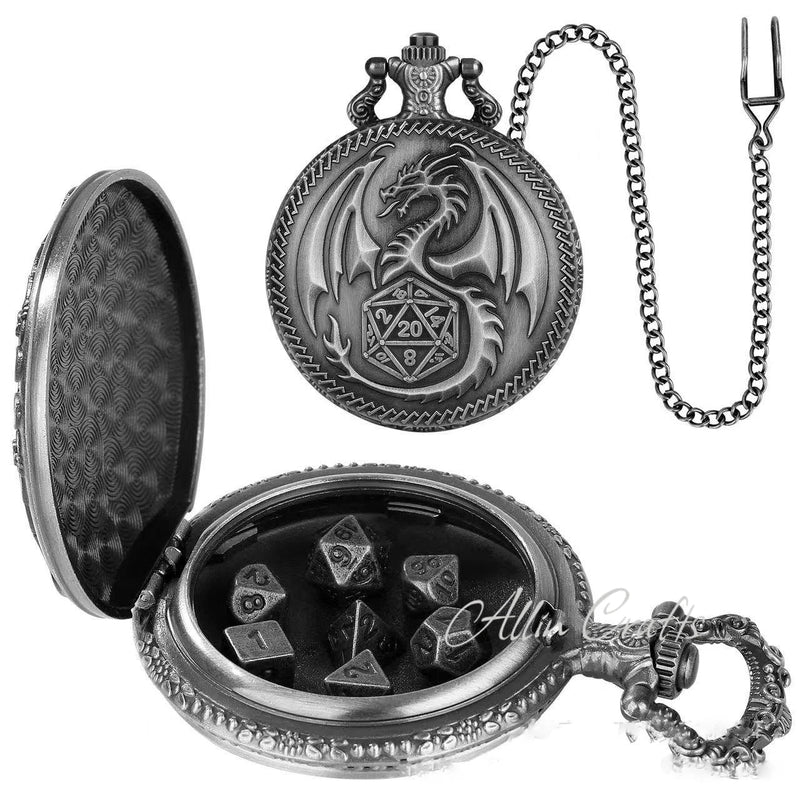 Relógio de Bolso com Mini Dados de Metal