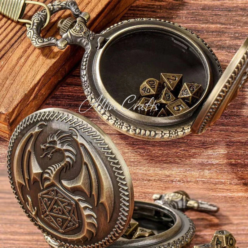Relógio de Bolso com Mini Dados de Metal