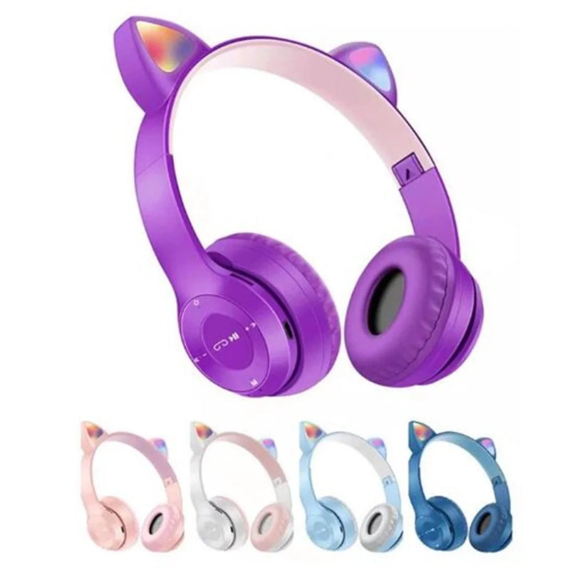 Fone de Ouvido Bluetooth Orelha de Gato P47M – LED RGB, Som Potente e Design Encantador