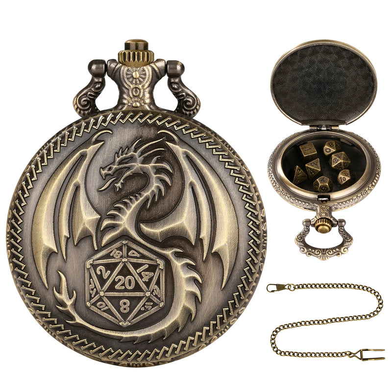 Relógio de Bolso com Mini Dados de Metal