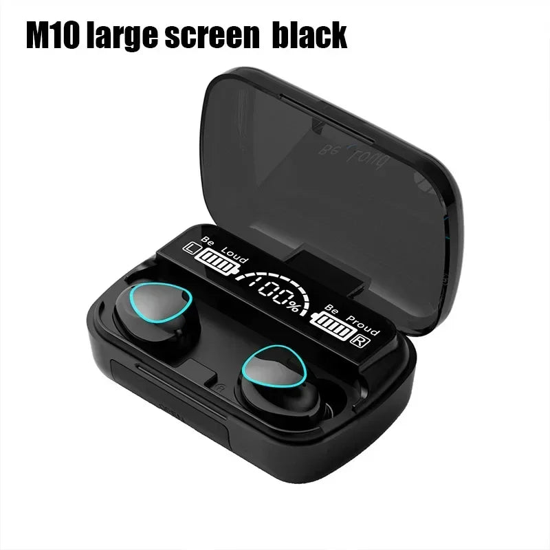 Fone de Ouvido M10 Bluetooth com Microfone – Estojo Carregador, Display LED e Som de Alta Qualidade