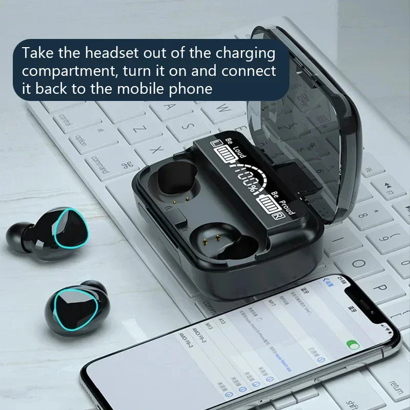 Fone de Ouvido M10 Bluetooth com Microfone – Estojo Carregador, Display LED e Som de Alta Qualidade