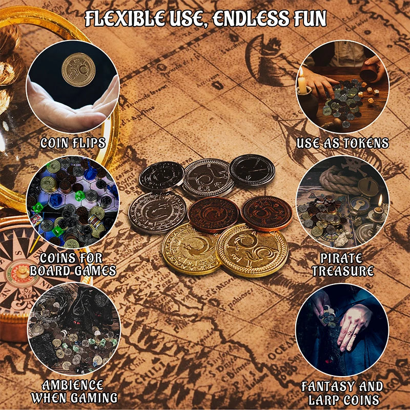 Conjunto de 60 Moedas Metálicas com Bolsa de Couro de Olho de Dragão