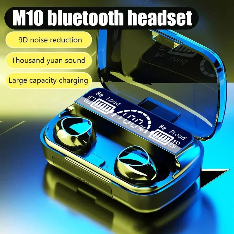 Fone de Ouvido M10 Bluetooth com Microfone – Estojo Carregador, Display LED e Som de Alta Qualidade
