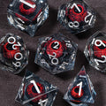 Dados de RPG transparentes com núcleo líquido