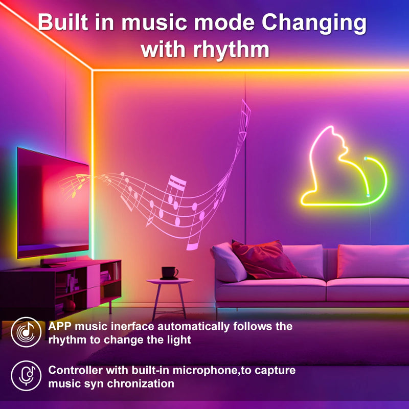 Fita LED Neon RGB 5V – USB, Bluetooth + Controle Remoto (1M / 2M / 3M / 5M)