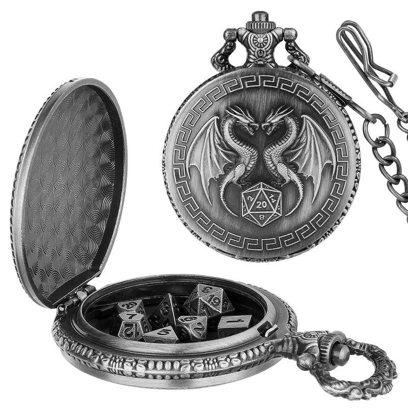 Relógio de Bolso com Mini Dados de Metal