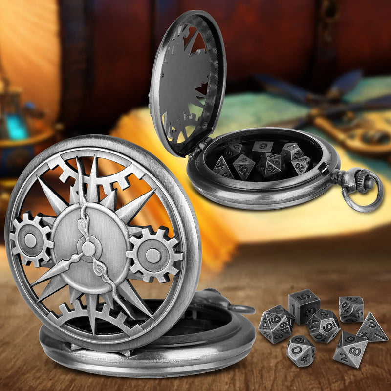 Relógio de Bolso com Mini Dados de Metal