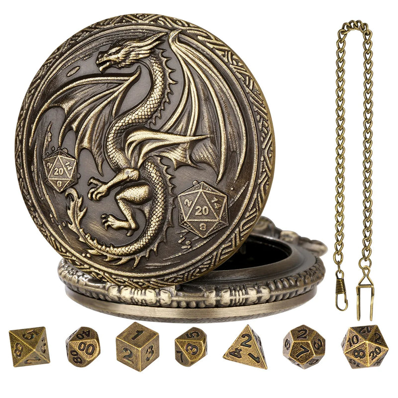 Relógio de Bolso com Mini Dados de Metal