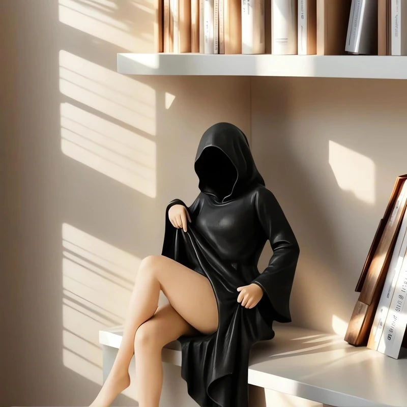 A Dama do Véu Sombrio – Estátua Gótica Encapuzada