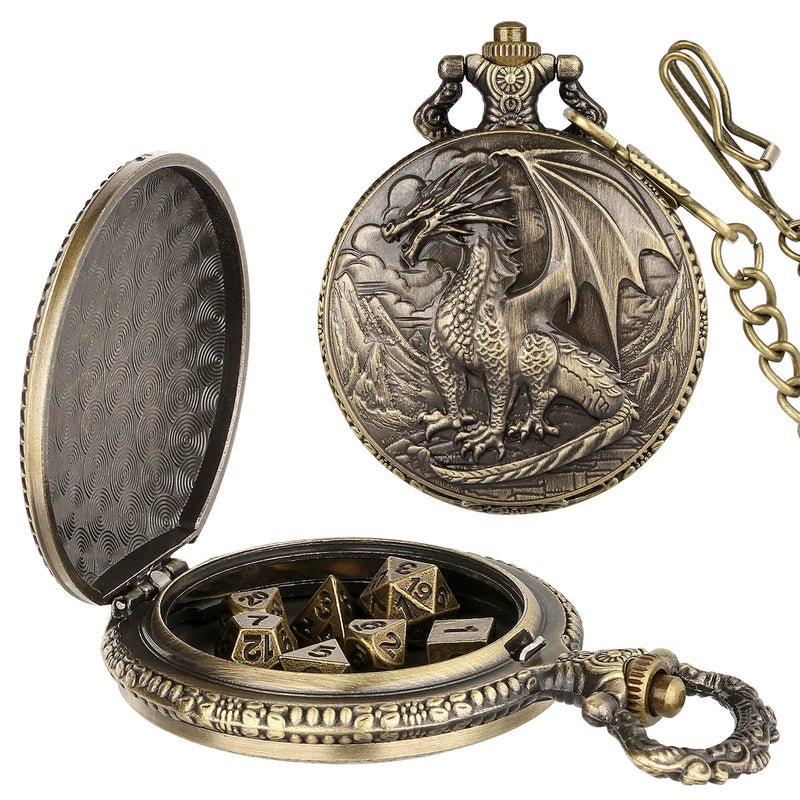 Relógio de Bolso com Mini Dados de Metal