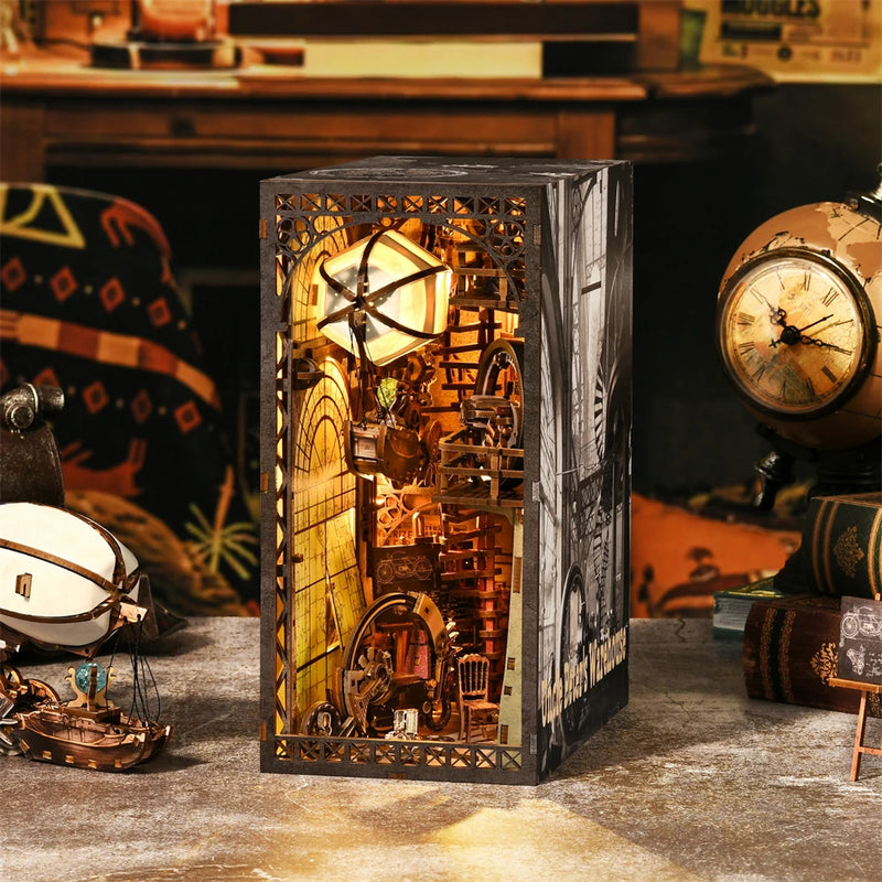 Kit Livro-Cenário “Dirigível Steampunk” – Mini Mundo em Madeira 3D | Faça você mesmo