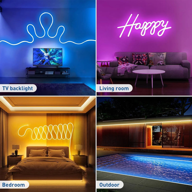 Fita LED Neon RGB 5V – USB, Bluetooth + Controle Remoto (1M / 2M / 3M / 5M)