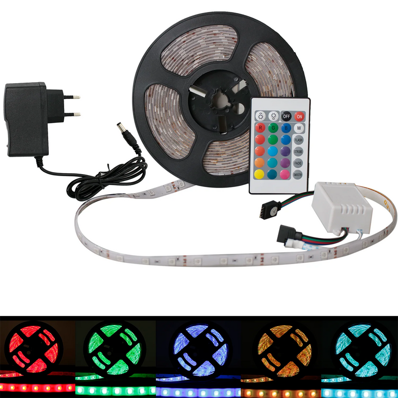 Fita LED RGB 5050 – 5 Metros com Controle e Fonte | À Prova d'Água – IP65 | Bivolt