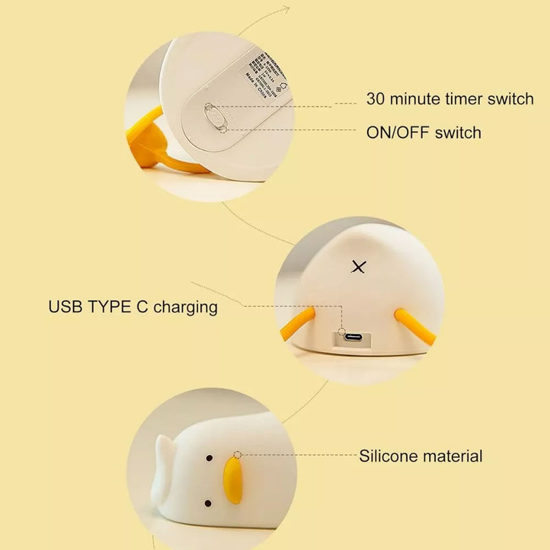 Luminária Touch Luz Noturna Pato Deitado de Silicone
