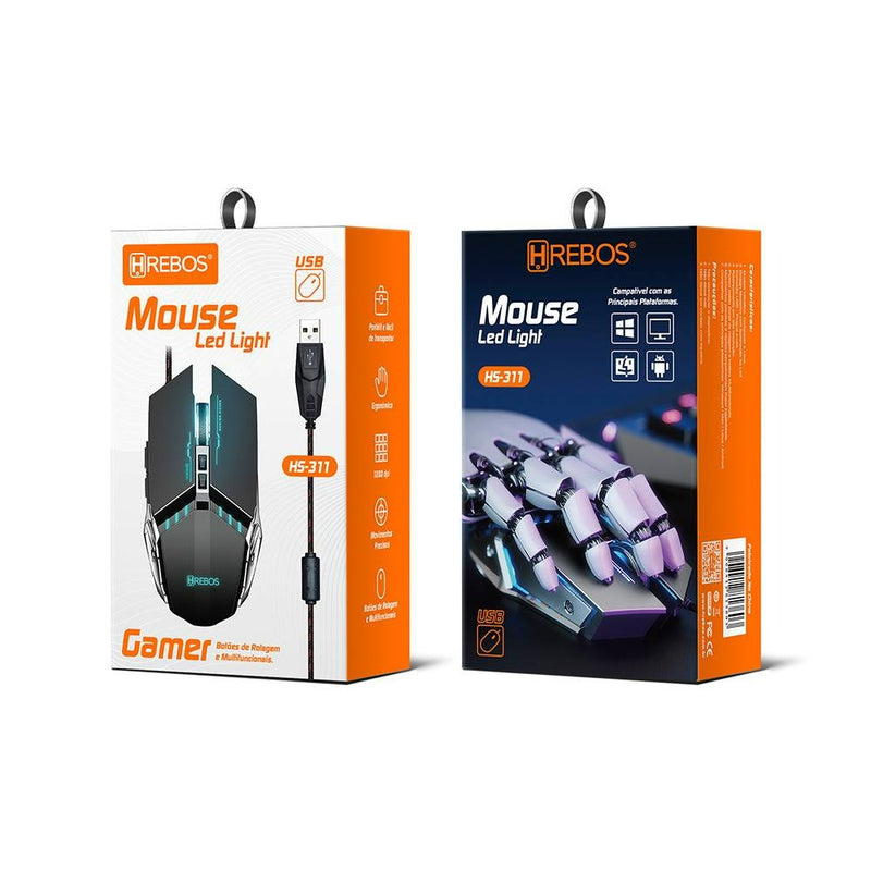 Mouse Gamer Com Fio USB 7 Botões LED RGB Hrebos HS-311