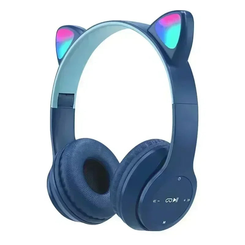 Fone de Ouvido Bluetooth Orelha de Gato P47M – LED RGB, Som Potente e Design Encantador